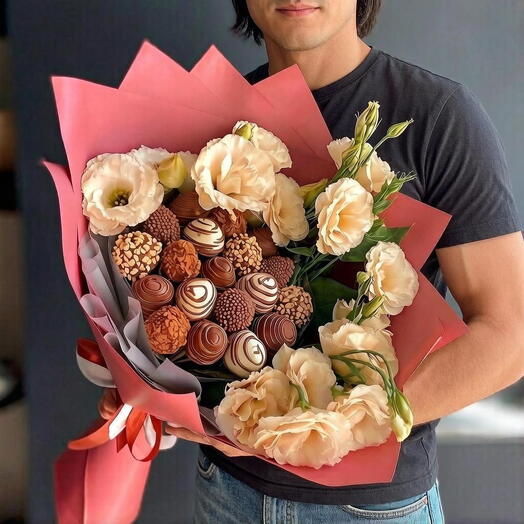 Эустома, клубника в белом и молочном шоколаде🥰