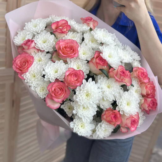 🌸 Нежный дуэт: хризантема и Джумилия букет гигант 🥰
