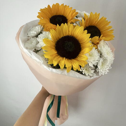 Авторский букет с подсолнухом 🌻