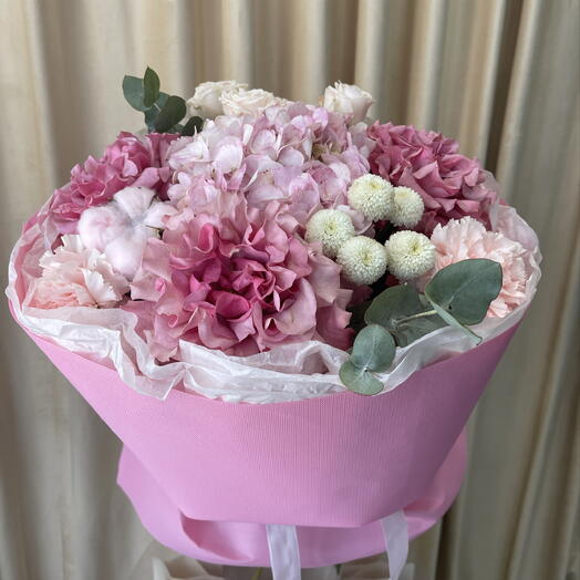 Букет с французской розой, гортензией и кустовой розой💝