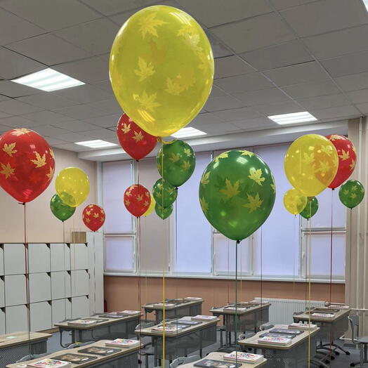 Шары на 1 сентября, шары осенние листочки, шары на День знаний, 10 штук