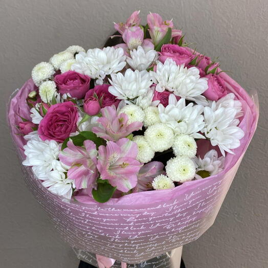 Письмо любимой 🌸💗 Сборный букет из ромашки, альстромерии и кустовой розы