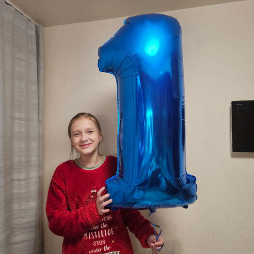 Шар цифра 1синяя с гелием-1шар