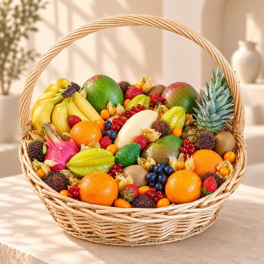 Cesta de frutas "isla Tropical" / peso: 13 kg / Tamaño: 46*38*75 / fruta fresca / set de regalo / cesta de regalo