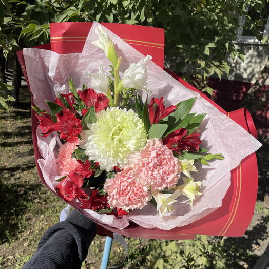 Букет из Гладиолуса, Хризантемы, Альстромерий и Гвоздик