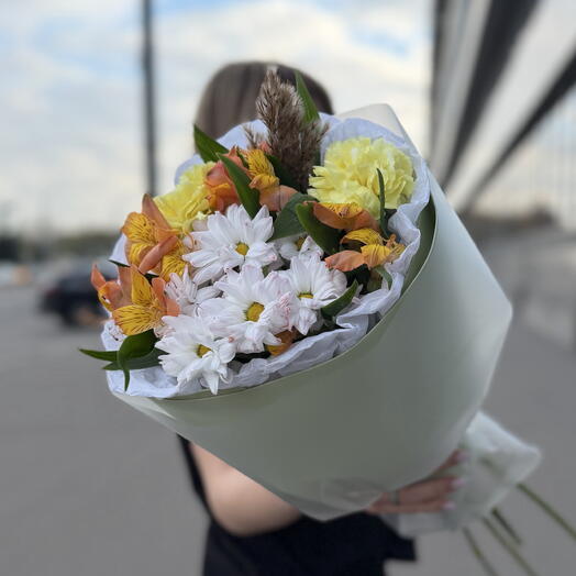 🌿Сезонный букет 💐 для подарка учителю 📚стойкая альстромерия, сочный диантус и аккуратная ромашка 🌸