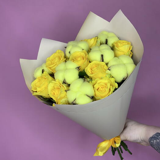 Розы желтые и хлопок (арт58)