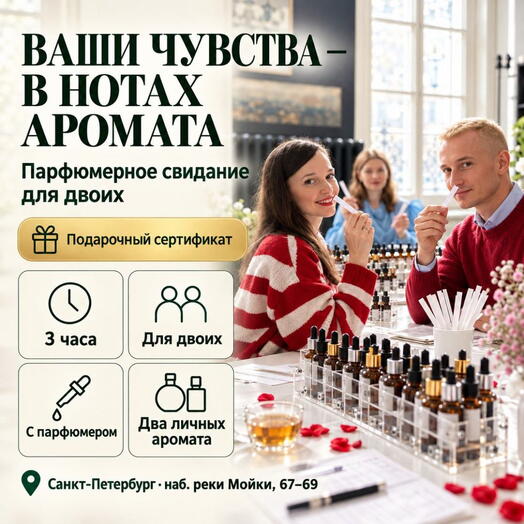 Подарочный сертификат «Парфюмерное свидание для двоих» (3 часа, 2 человека)