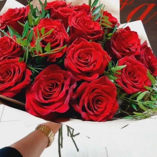 Bouquet of roses with greenery