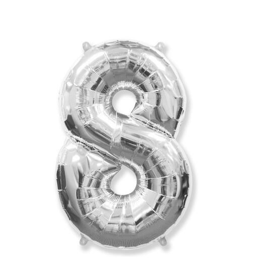 Шар-цифра "8" гелиевый, цвет серебро
