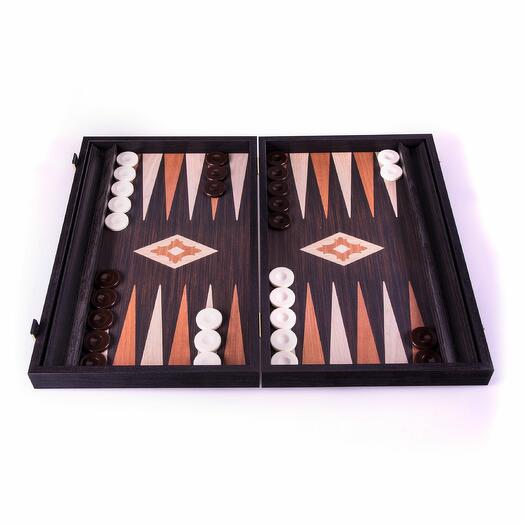 Handmade backgammon in replica Wenge wood with walnut and oak points, L