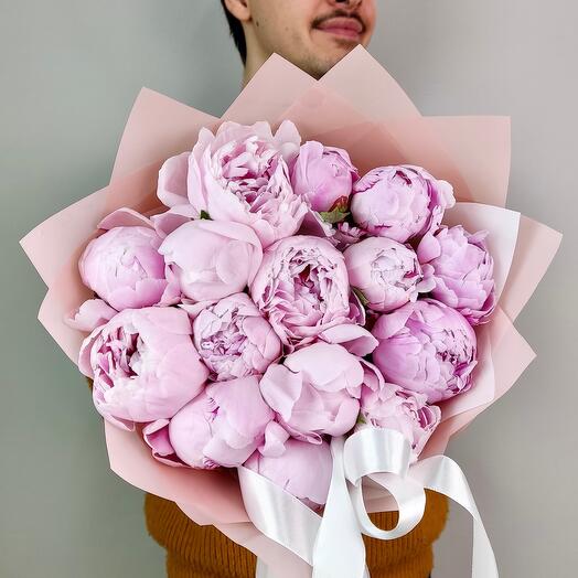15 ароматных розовых пионов Сара Бернар. Букет 311 Kimbirly Flowers