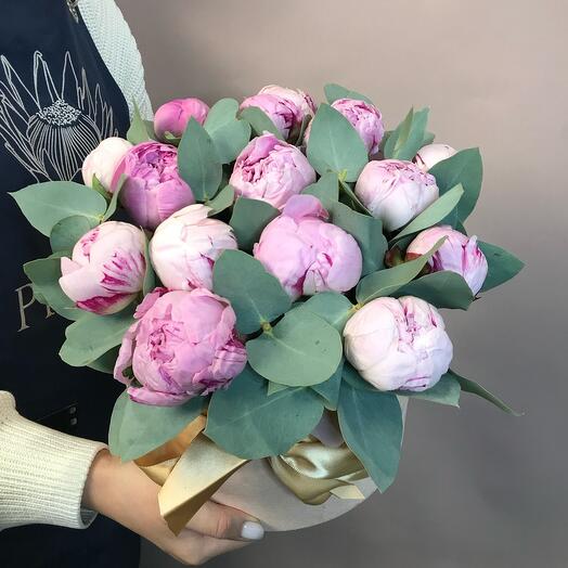 Peonies with eucalyptus
