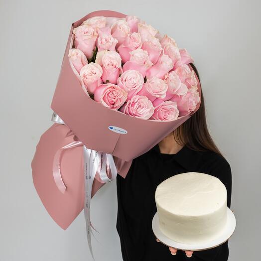 25 Голландских роз + бенто торт в ПОДАРОК
