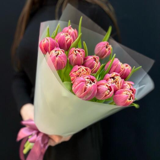Букет тюльпаны розовые 15 шт (мб 135)
