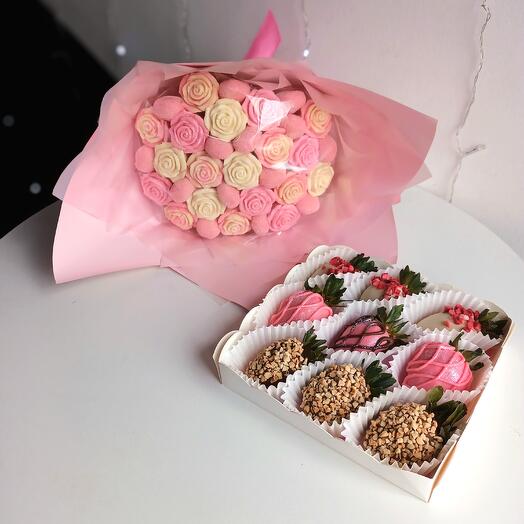 Комбо набор шоколадный букет и клубника в шоколаде