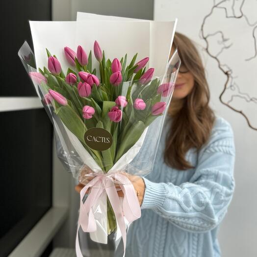 Моно букет из тюльпанов PINK ( 21шт)