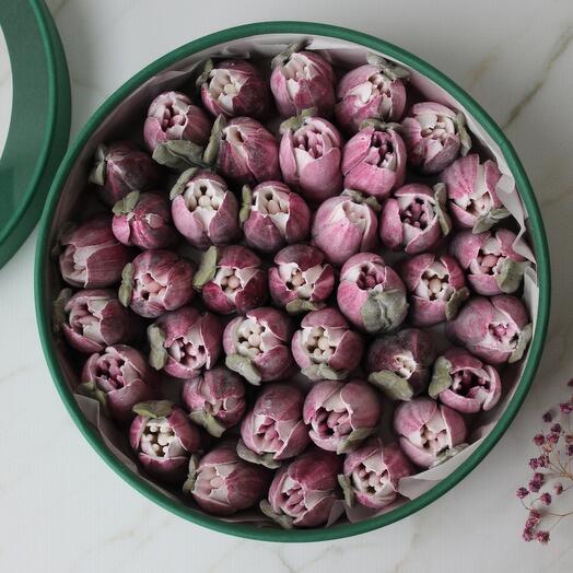 Букет тюльпанов зефир ручной работы в коробке 21см