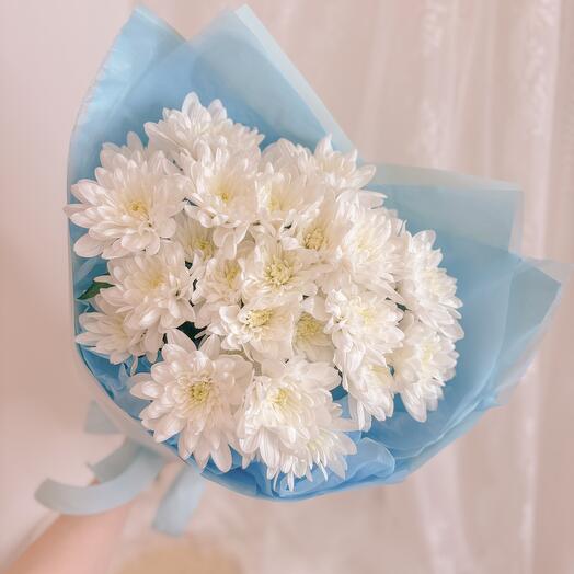 Букет из 5 махровых хризантем in blue p