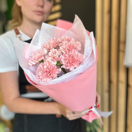 Букет из 7 розовых диантусов в упаковке