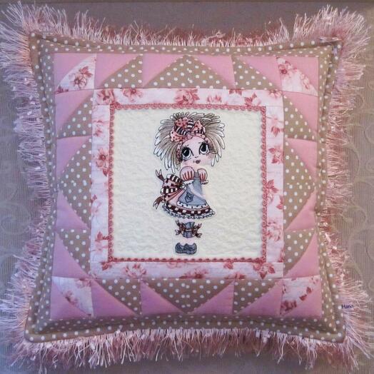 Детская подушка с вышивкой "Девочка в фартуке"