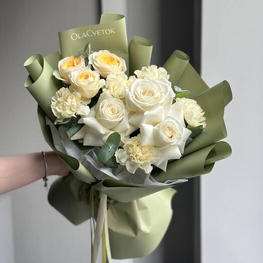 The bouquet is white and cream