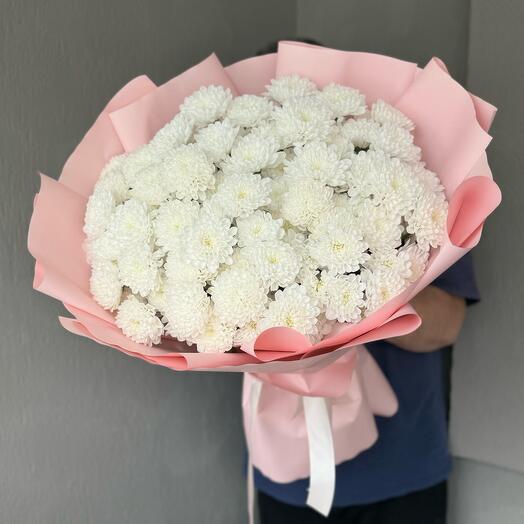 Кустовая хризантема Алтай (15 веток). Объемный букет белых хризантем 🌸