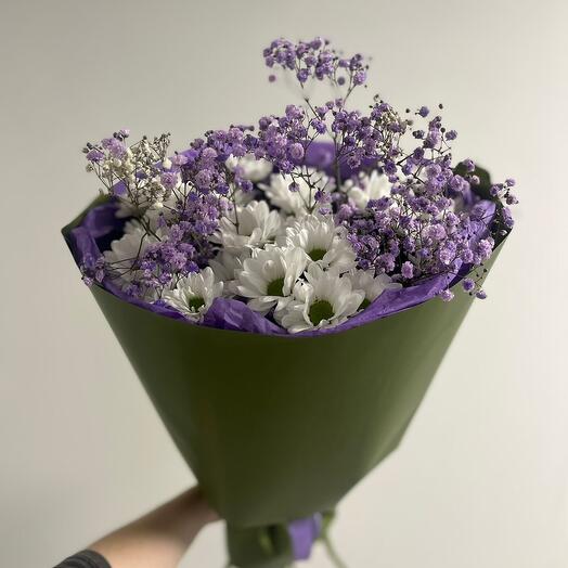 Хризантемы и фиолетовая гипсофила 💚💜