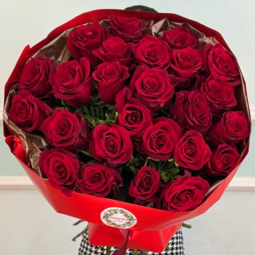 Букет 25 красных роз | Премиум оформление СПб