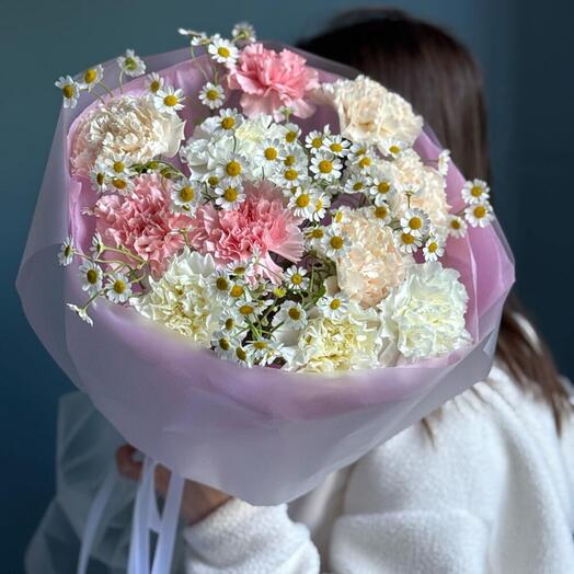Микс диантусов с ромашками