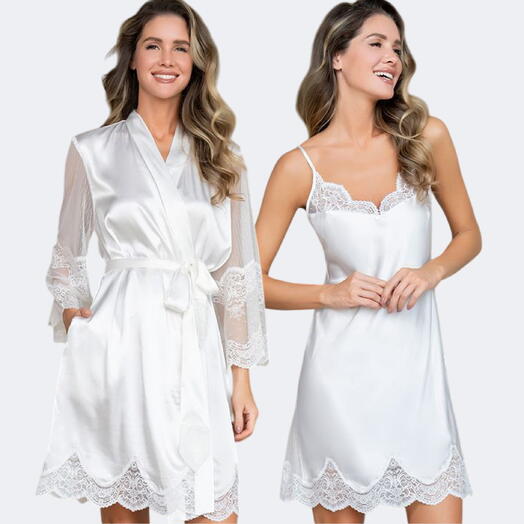 Нежный комплект из натурального шелка: халат S/M(44-46) и сорочка S(44)