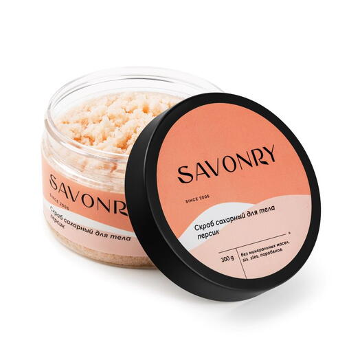 Сахарный скраб для тела "Персик" Savonry, 300 г