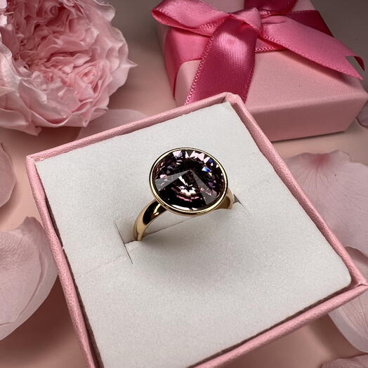 Кольцо с кристаллом Swarovski розовое