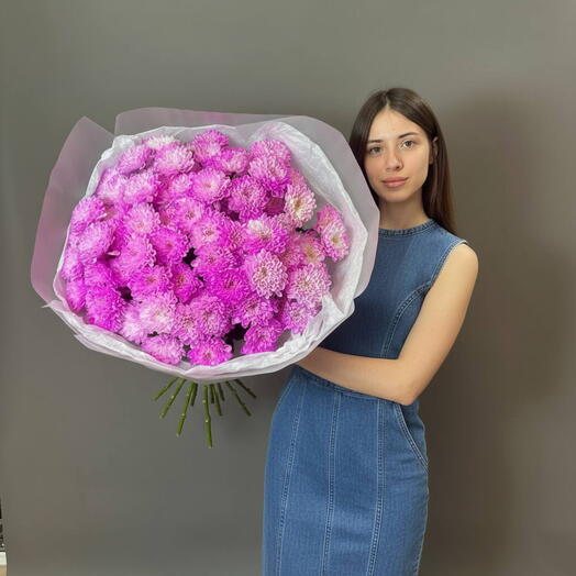 Букет из 15 розовых хризантемы 014