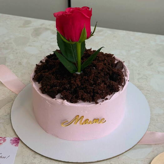 Торт 1кг для мамы с живым цветком 🌹