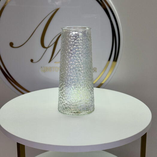 Ваза стеклянная конус узор «Кожа» перламутр