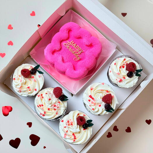 Набор happy birthday на день рождения ,на праздник ,муссовый бенто торт и 5 трайфлов