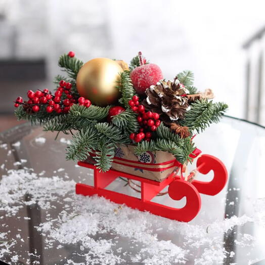 🎄 Праздничная новогодняя композиция с санками 🎄
