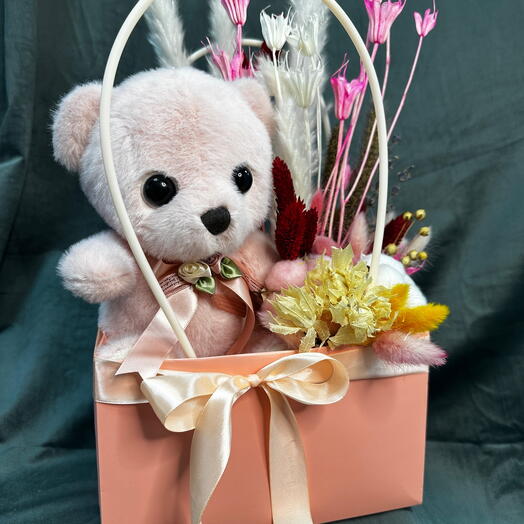 🧸 Композиция мишка в сухоцветах