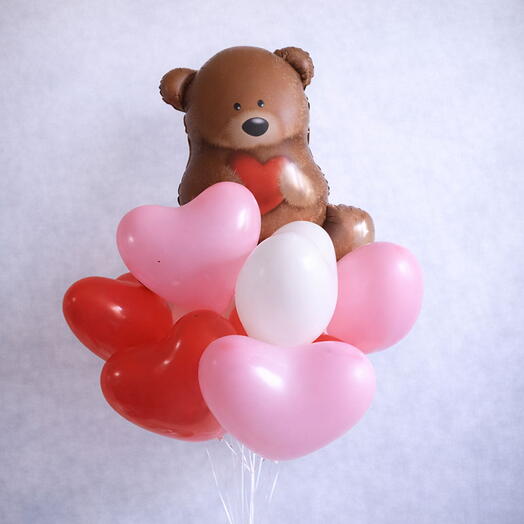 Букет мишка с сердцами
