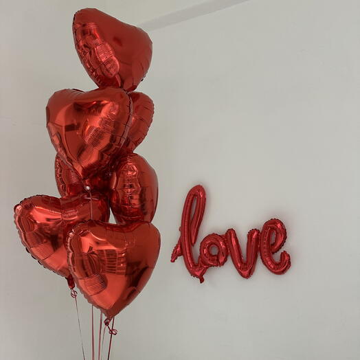 Сердечки шарики 7шт с надписью love