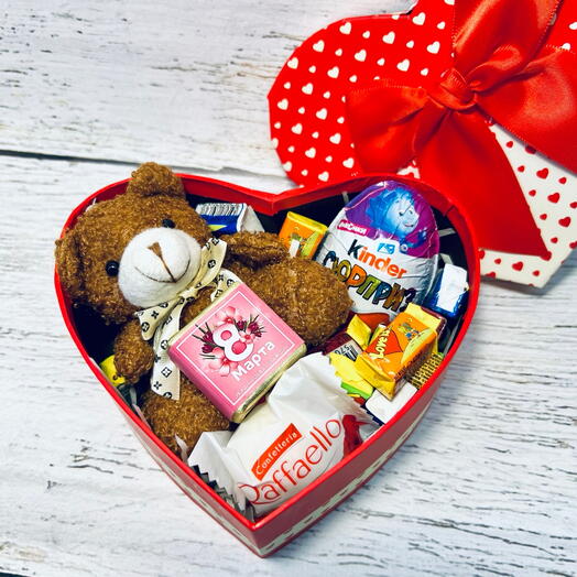 Сладкий набор с мишкой. Подарок на 8 Марта для жены, любимой девушки, второй половинки, дочки, сестры, мамы, подруги,тети