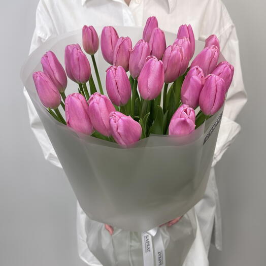 Цветочный букет, Монобукет из розовых тюльпанов 1