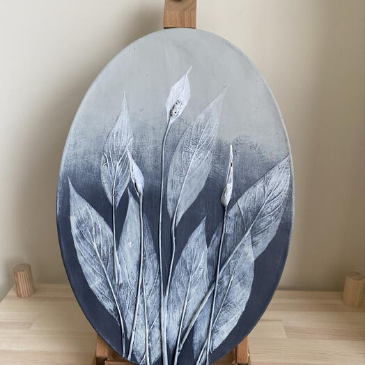 Панно настенное декоративное, Спатифиллум, Женское счастье , Ботанический барельеф , Гипсовая картина