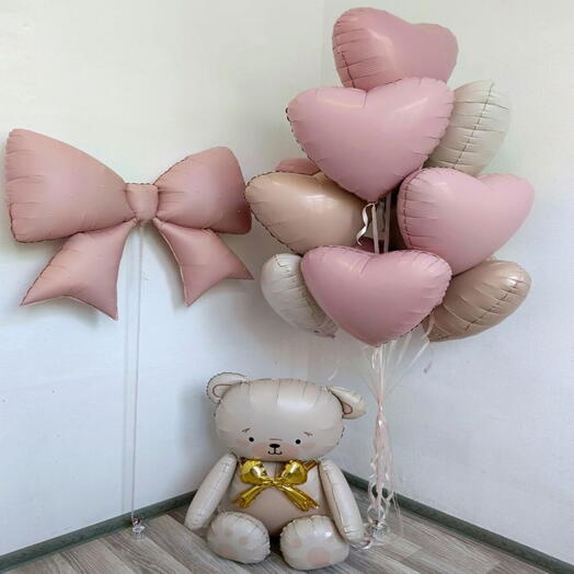 Pastel Dream: Luxury Teddy Bear Heart Foil Balloon Set