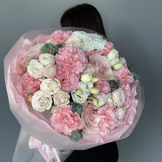 💞Эффектный букет из роз, эустомы и диантусов