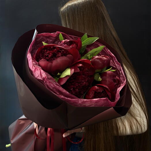 Роскошный Букет | Бордовые Пионы 🌺 7 штук