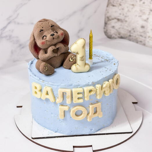 Торт на день рождения с шоколадным мишкой/зайкой и цифрой по вашему дизайну