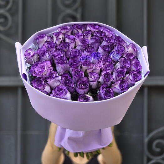 Букет 💜 «51-й уровень твоего сердца» 💜🌌 из фиолетовой розы