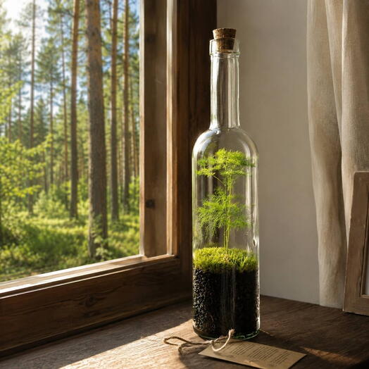 Флорариум в бутылке «Bottle 3» с живым мхом и растением